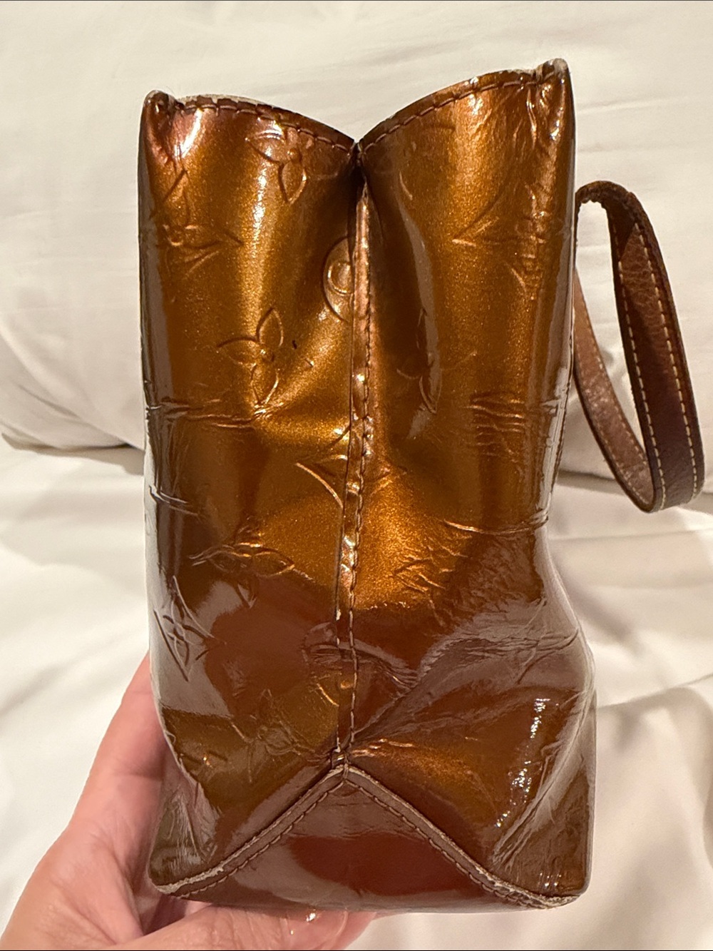 Louis Vuitton Monogram Vernis Tote Metallic Bronze Copper Patent Leather - Picture 8 of 16